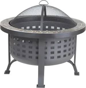 Fire Sense 62240 Fire Pit Alpina Slate Top Wood Burning Lightweight Portable Outdoor Firepit Backyard Fireplace for Camping Bonfire Included Screen Lift Tool & Cooking Grate - Round - 24"