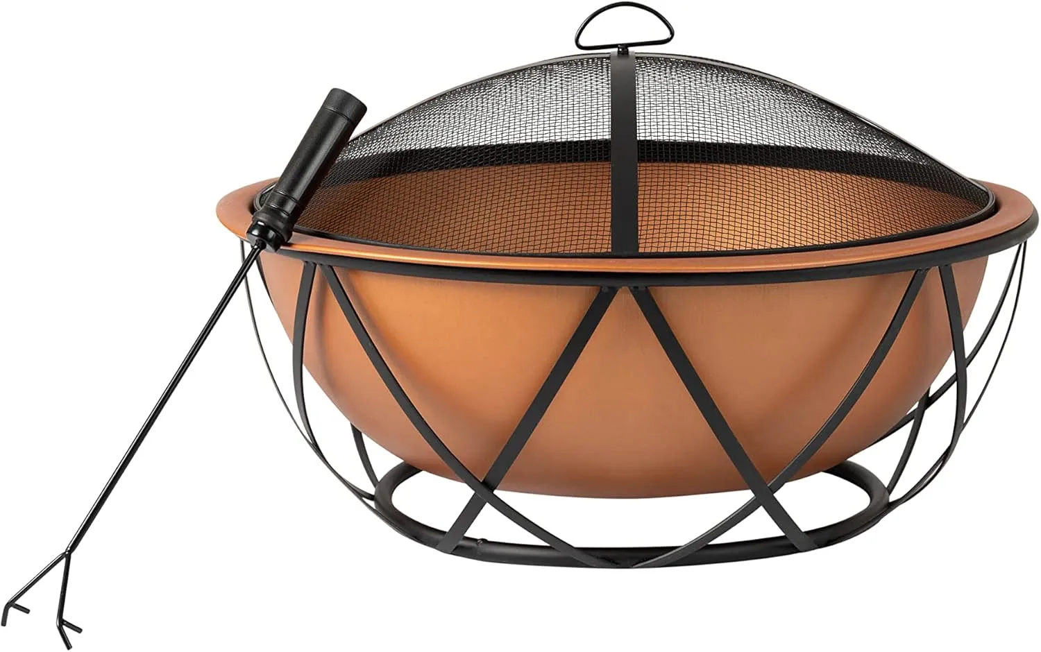 Fire Sense 62241 Fire Pit Barzelonia Copper-Look Wood Burning Lightweight Portable Outdoor Firepit Backyard Fireplace Camping Bonfire Included Screen Lift Tool & Cooking Grate - Round - 26"