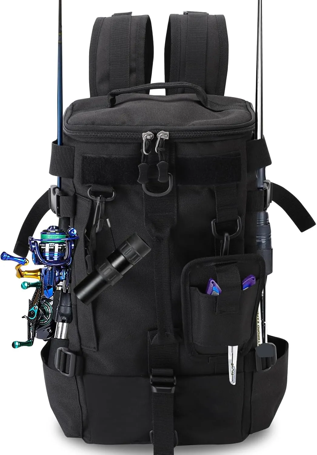 Fishing Tackle Backpack, Multifuction Large Capacity Sling Bag Holds Rods, Reels and Fishing Gear Equipment for Fishing, Camping, Hiking(Black)