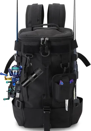 Fishing Tackle Backpack, Multifuction Large Capacity Sling Bag Holds Rods, Reels and Fishing Gear Equipment for Fishing, Camping, Hiking(Black)