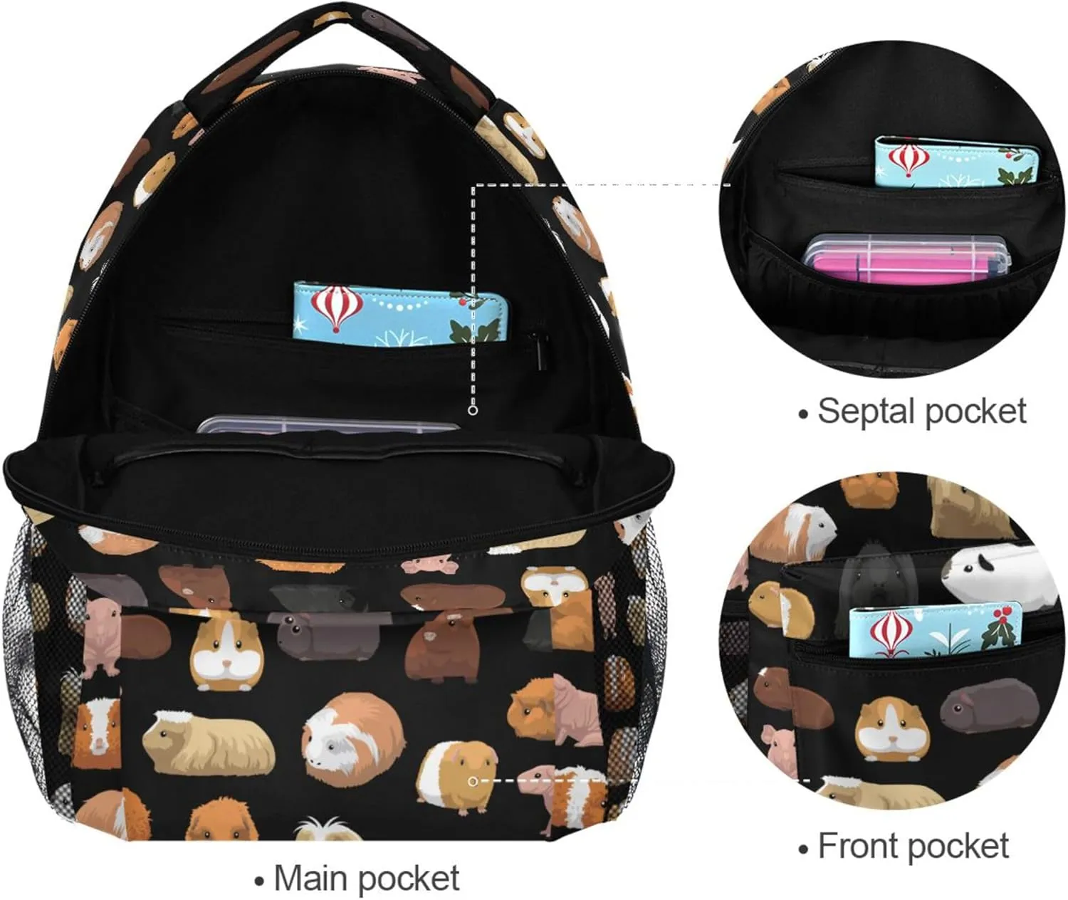 Fisyme Guinea Pig Cartoon Laptop Backpack Bag Bookbag Casual Travel Hiking Computer Notebook Daypacks