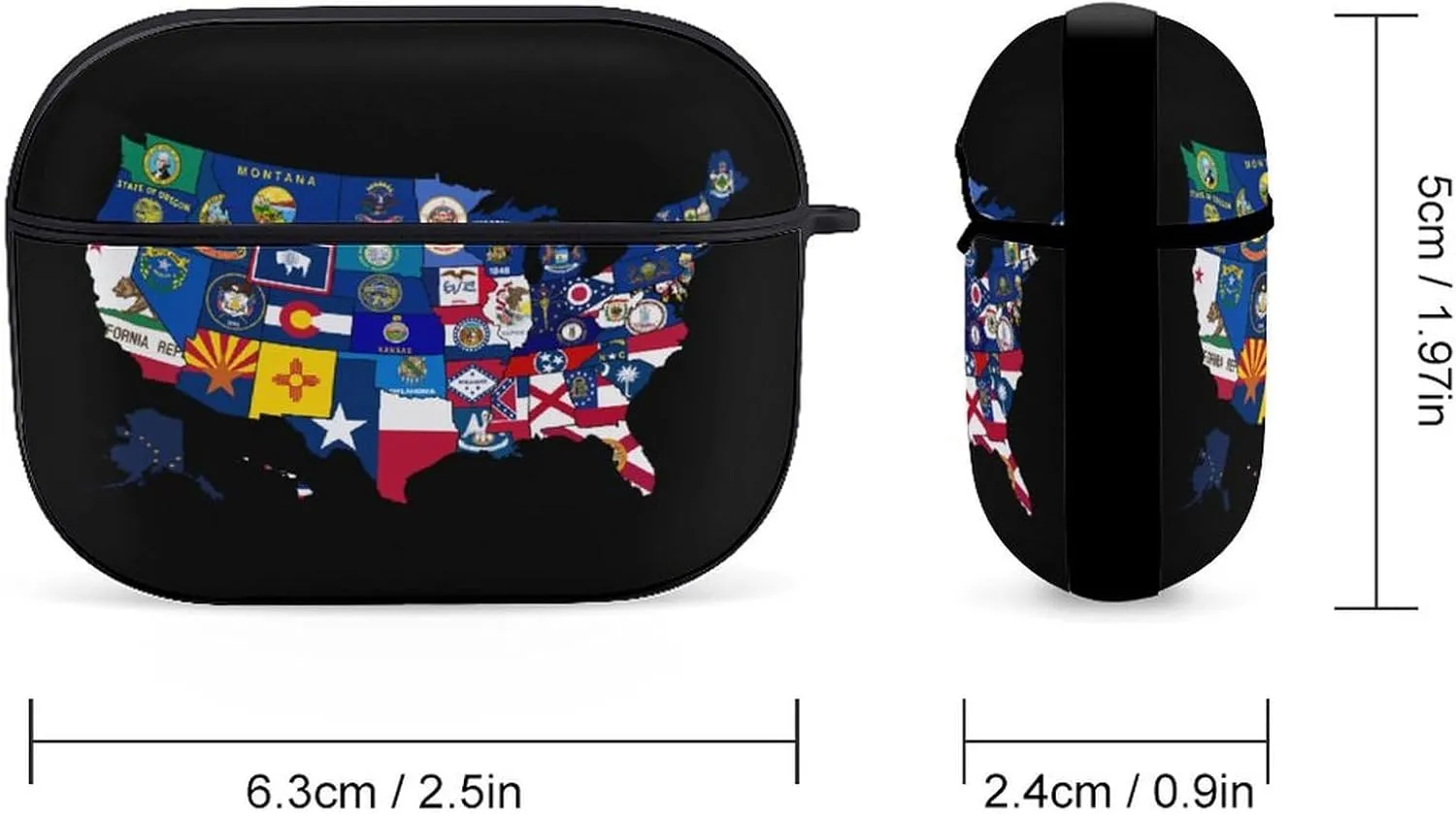 Flag Map of U.S. Cute Protective Case Compatible with AirPods Pro Bluetooth Headphone Cover with Keychain
