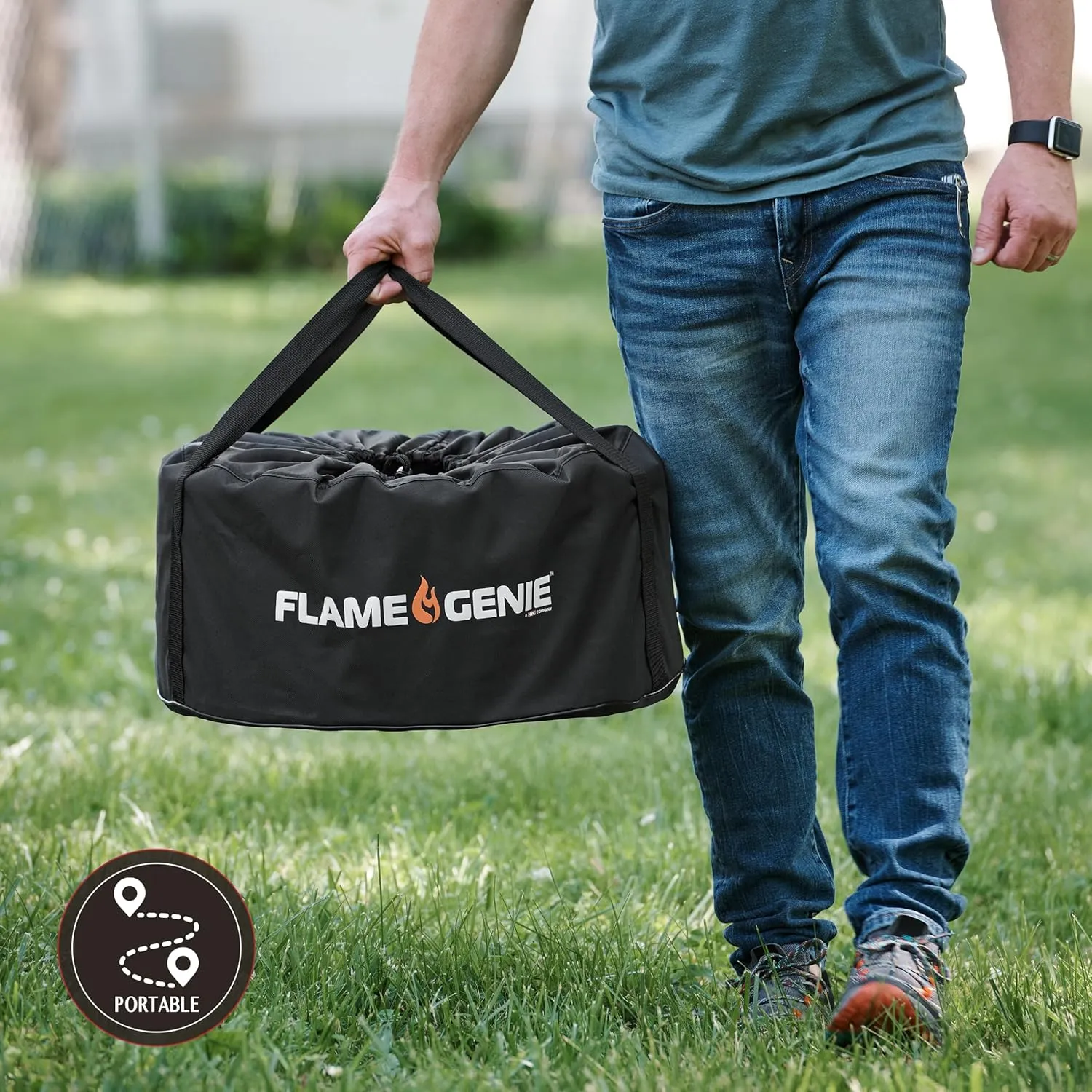 Flame Genie Portable Smokeless Wood Pellet Outdoor Fire Pit with Tote, 19" Diameter, Black Galvanised Steel