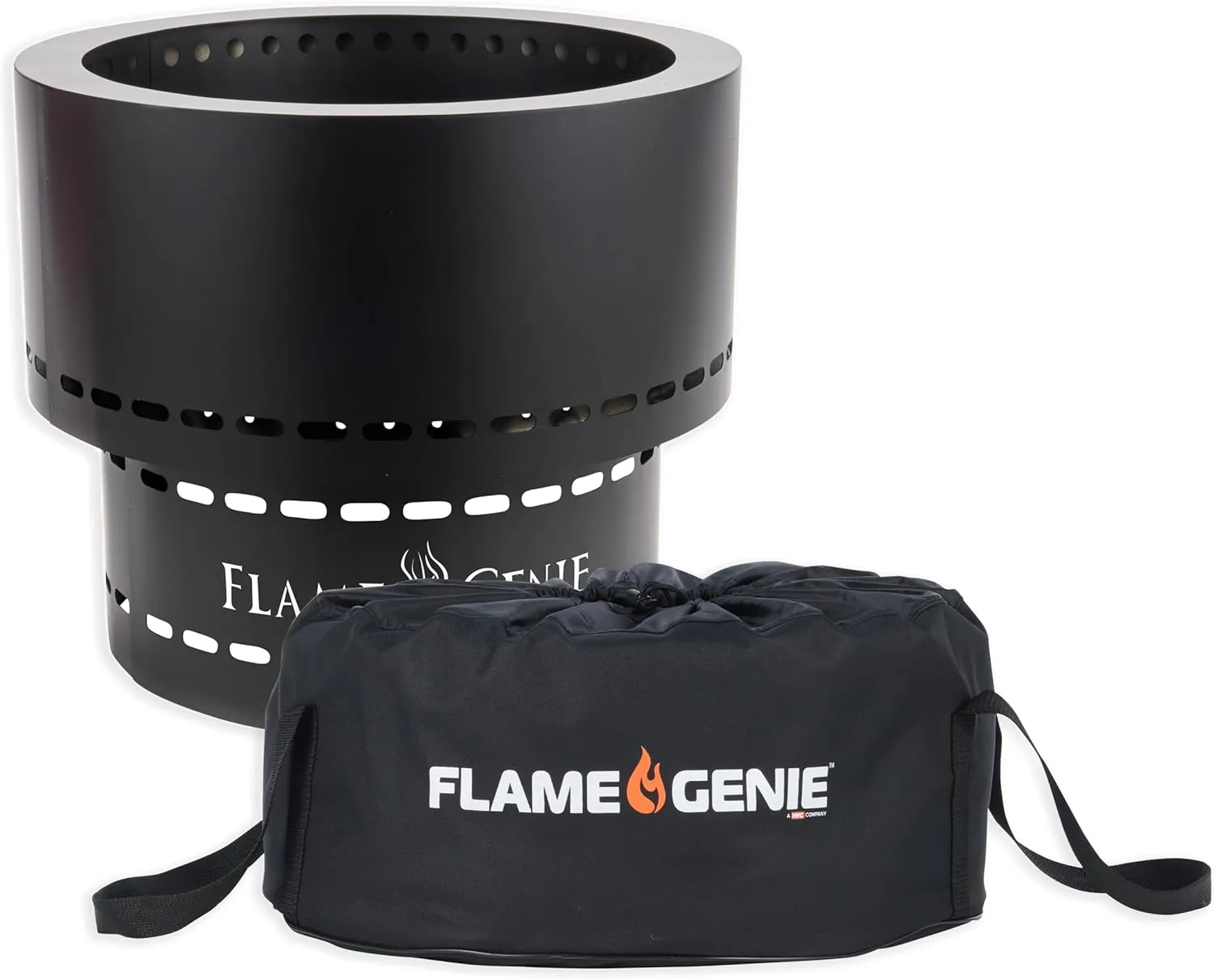 Flame Genie Portable Smokeless Wood Pellet Outdoor Fire Pit with Tote, 19" Diameter, Black Galvanised Steel