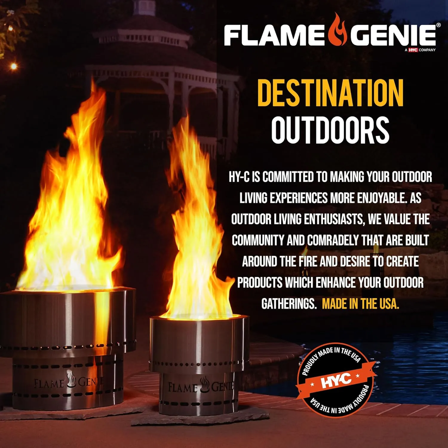 Flame Genie Portable Smokeless Wood Pellet Outdoor Fire Pit with Tote, 19" Diameter, Black Galvanised Steel