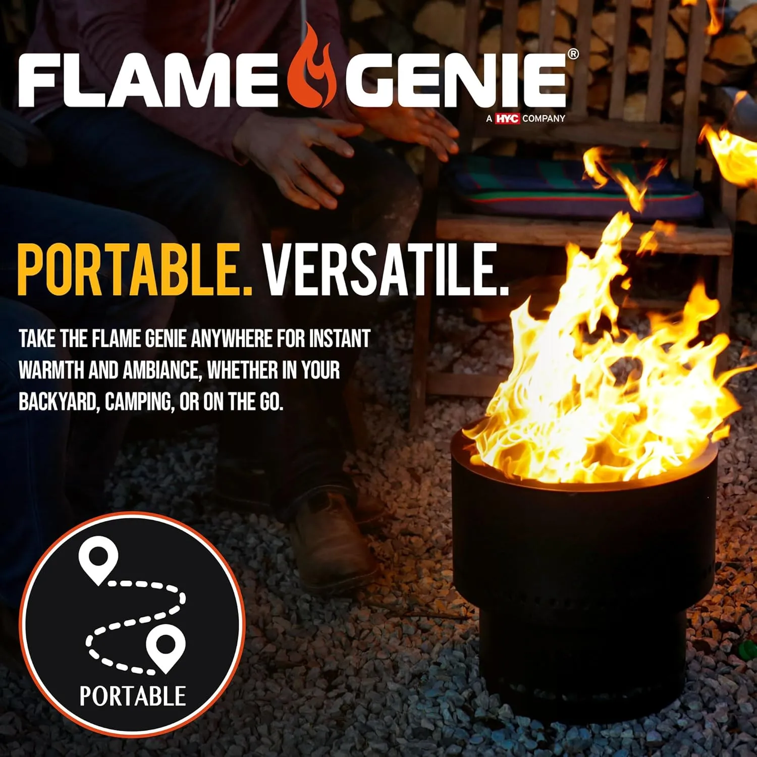 Flame Genie Portable Smokeless Wood Pellet Outdoor Fire Pit with Tote, 19" Diameter, Black Galvanised Steel