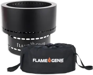 Flame Genie Portable Smokeless Wood Pellet Outdoor Fire Pit with Tote, 19" Diameter, Black Galvanised Steel