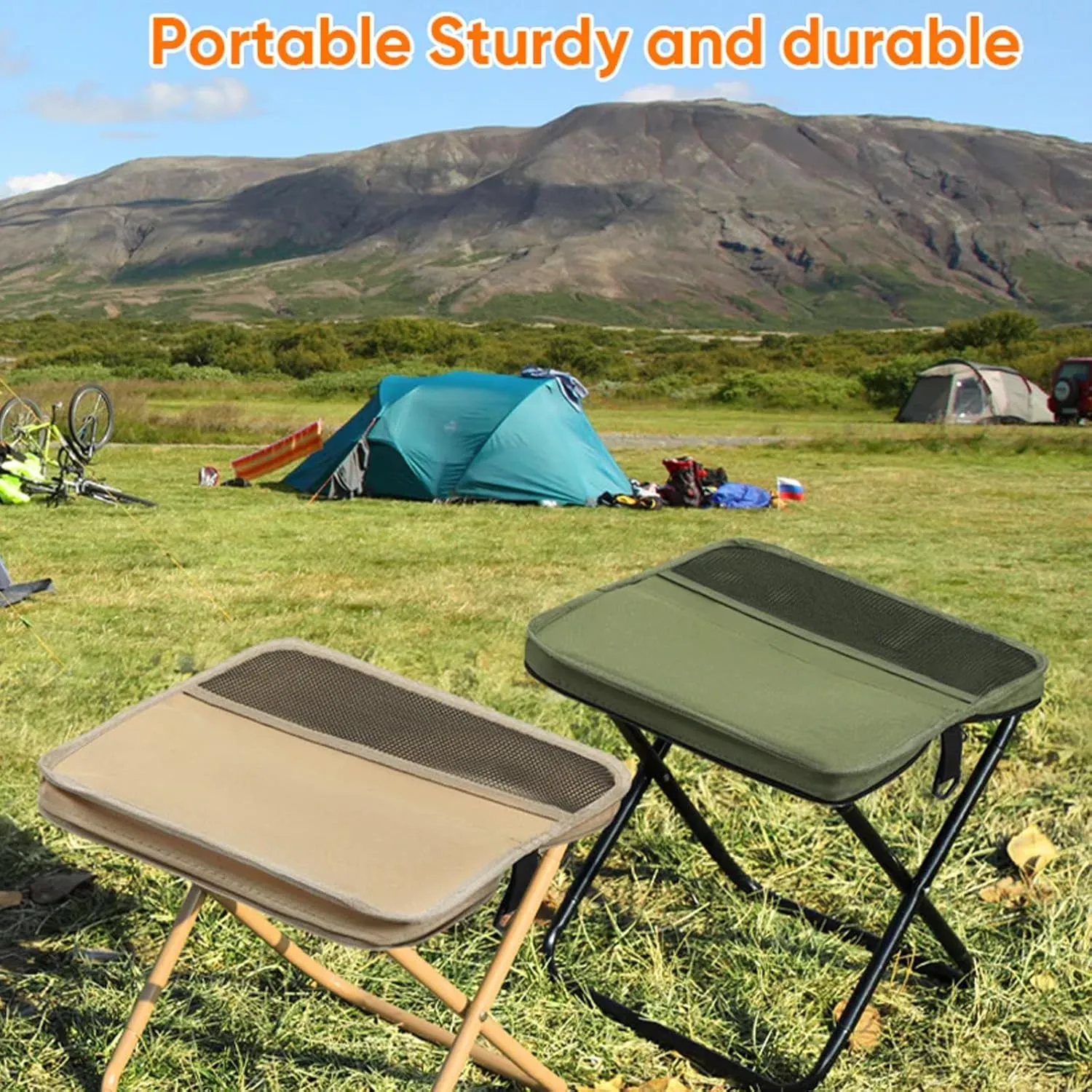 Foldable Backpack Stool, Ultra Lightweight Camping Stool with Adjustable Shoulder Strap, Compact Collapsible Footstool Seat for Outdoor, Fishing & Picnic (Khaki,S)