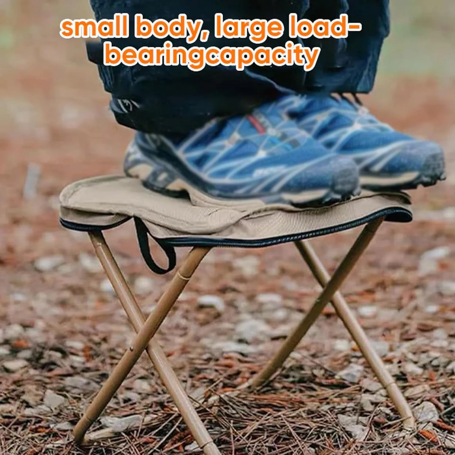 Foldable Backpack Stool, Ultra Lightweight Camping Stool with Adjustable Shoulder Strap, Compact Collapsible Footstool Seat for Outdoor, Fishing & Picnic (Khaki,S)
