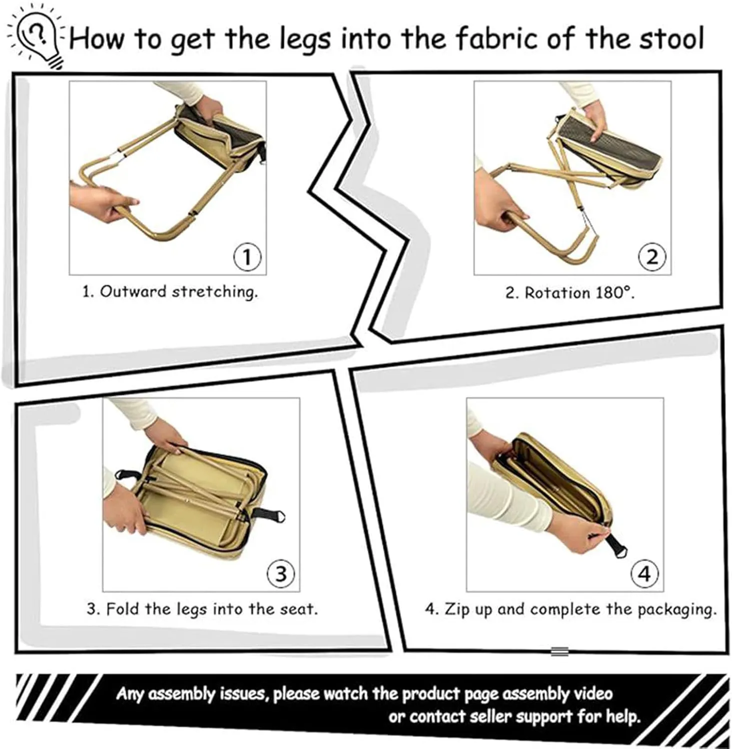 Foldable Backpack Stool, Ultra Lightweight Camping Stool with Adjustable Shoulder Strap, Compact Collapsible Footstool Seat for Outdoor, Fishing & Picnic (Khaki,S)