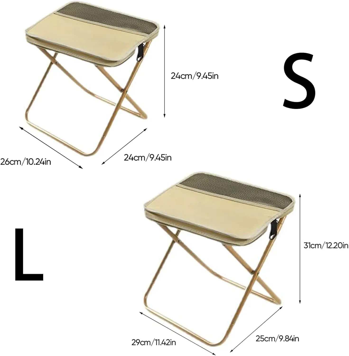 Foldable Backpack Stool, Ultra Lightweight Camping Stool with Adjustable Shoulder Strap, Compact Collapsible Footstool Seat for Outdoor, Fishing & Picnic (Khaki,S)