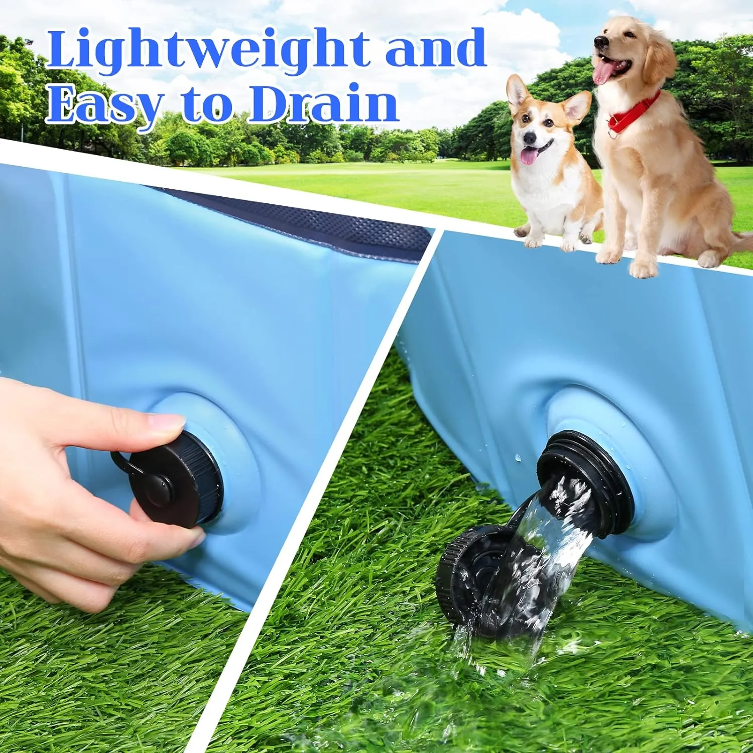 Foldable Dog Bath Swimming Pool Plastic Kiddie Pool Professional Tub Collapsible Grooming Bathtub for Pets Kids Baby and Toddler, 32 x 8 Inches Blue