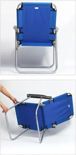 Folding Beach Chair, Portable Outdoor Camping Chair with Armrests, Lightweight Aluminum Frame, Blue