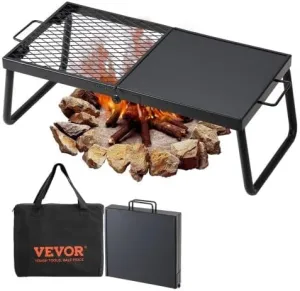 Folding Campfire Grill, Heavy Duty Steel Mesh Grate, 22.4" Portable Camping Grates Over Fire Pit, Camp Fire Cooking Equipment with Legs Carrying Bag, Grilling Rack for Outdoor Open Flame Cooking