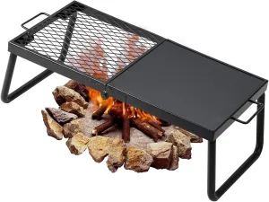 Folding Campfire Grill, Portable Heavy Duty Steel Grate, 22.4" Camping Grates Over Fire Pit, Over Fire Camp Grill, Camp Fire Cooking Equipment with Legs Carrying Bag, for Outdoor Open Flame Cooking
