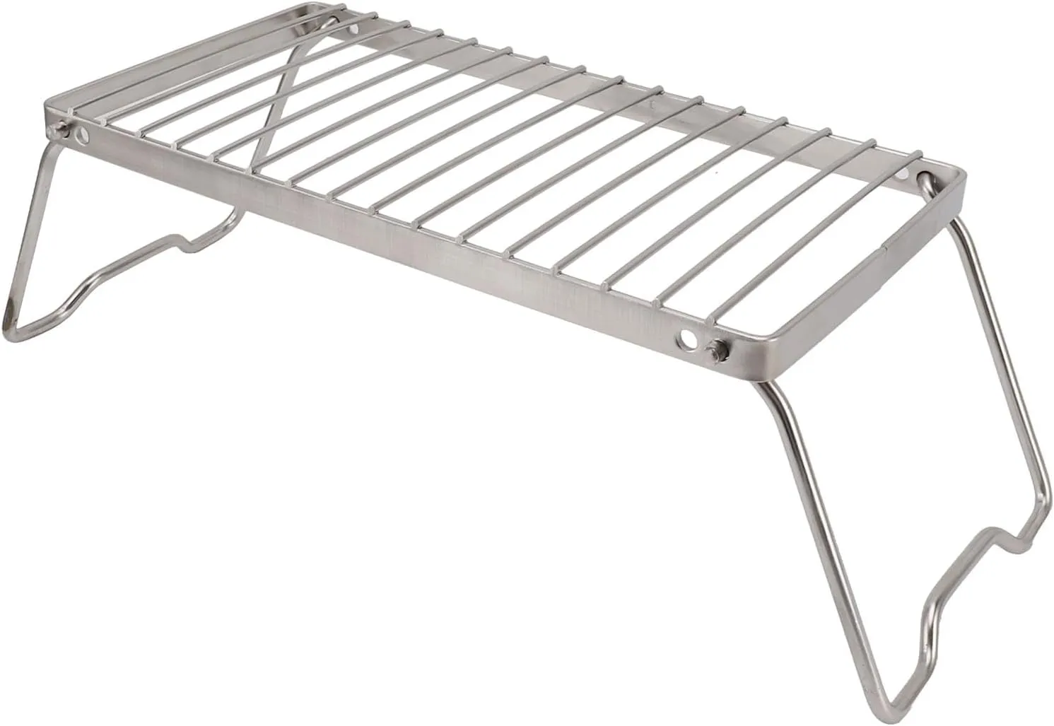 Folding Camping Grill Stainless Steel Thicker Camp Fire Cook Rack Adjustable Height Draining Backpacking Grill with Longer and Thicker Design for Multiple Pans