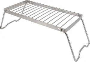 Folding Camping Grill Stainless Steel Thicker Camp Fire Cook Rack Adjustable Height Draining Backpacking Grill with Longer and Thicker Design for Multiple Pans