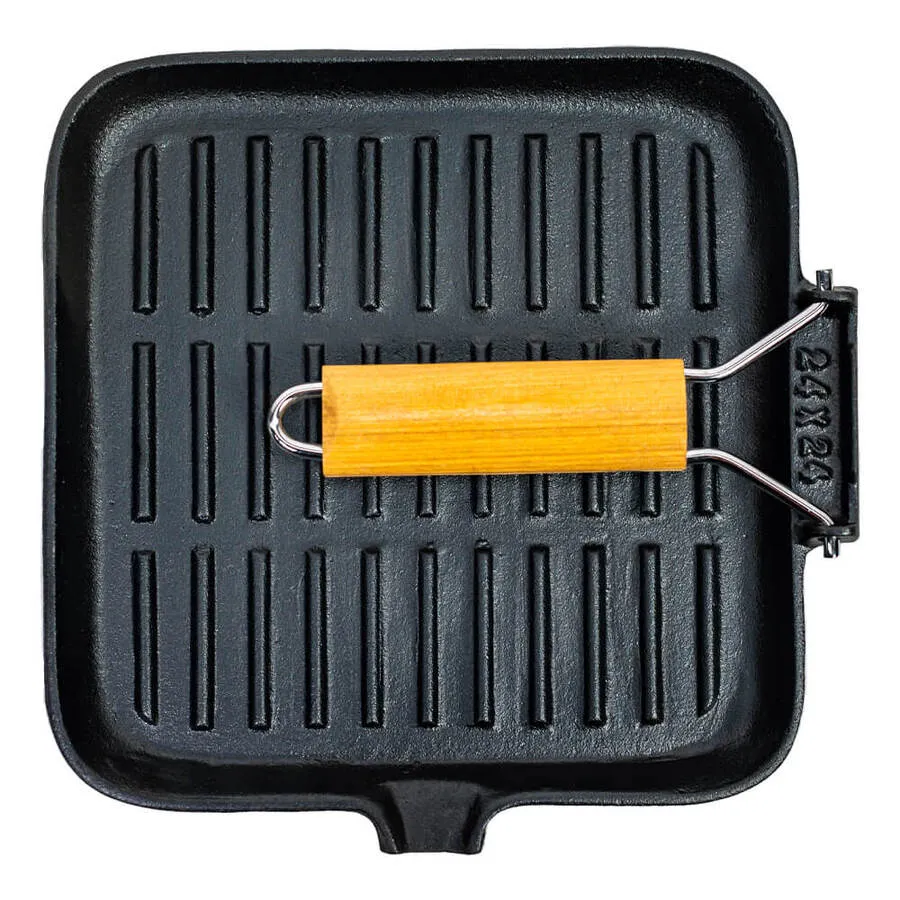 Folding Handle Cast Iron Fry Pan 240mm Square | Supex