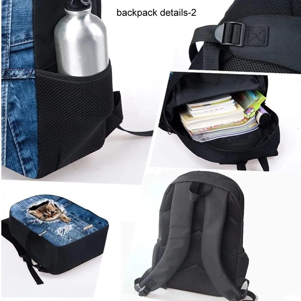 Forchrinse 3 Pieces Blue Mushroom Butterfly Backpack for Kids Student Bookbag Set with Lunch Box Bag and Pencil Bag for Boys Girls