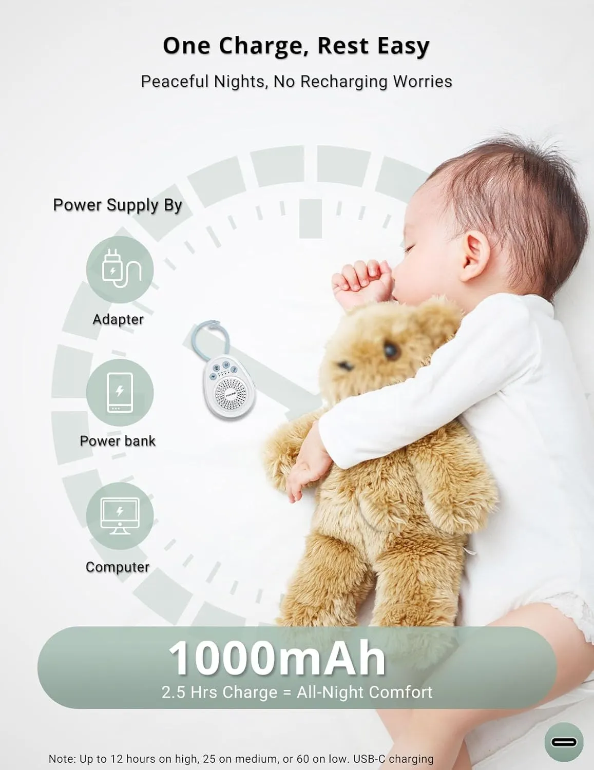 FOXFINE White Noise Machine - Portable Sound Machine with 30 Sleep Sounds, Rechargeable, Timer, Child Lock for Babies, Adults, Home, Travel, Office, Blue