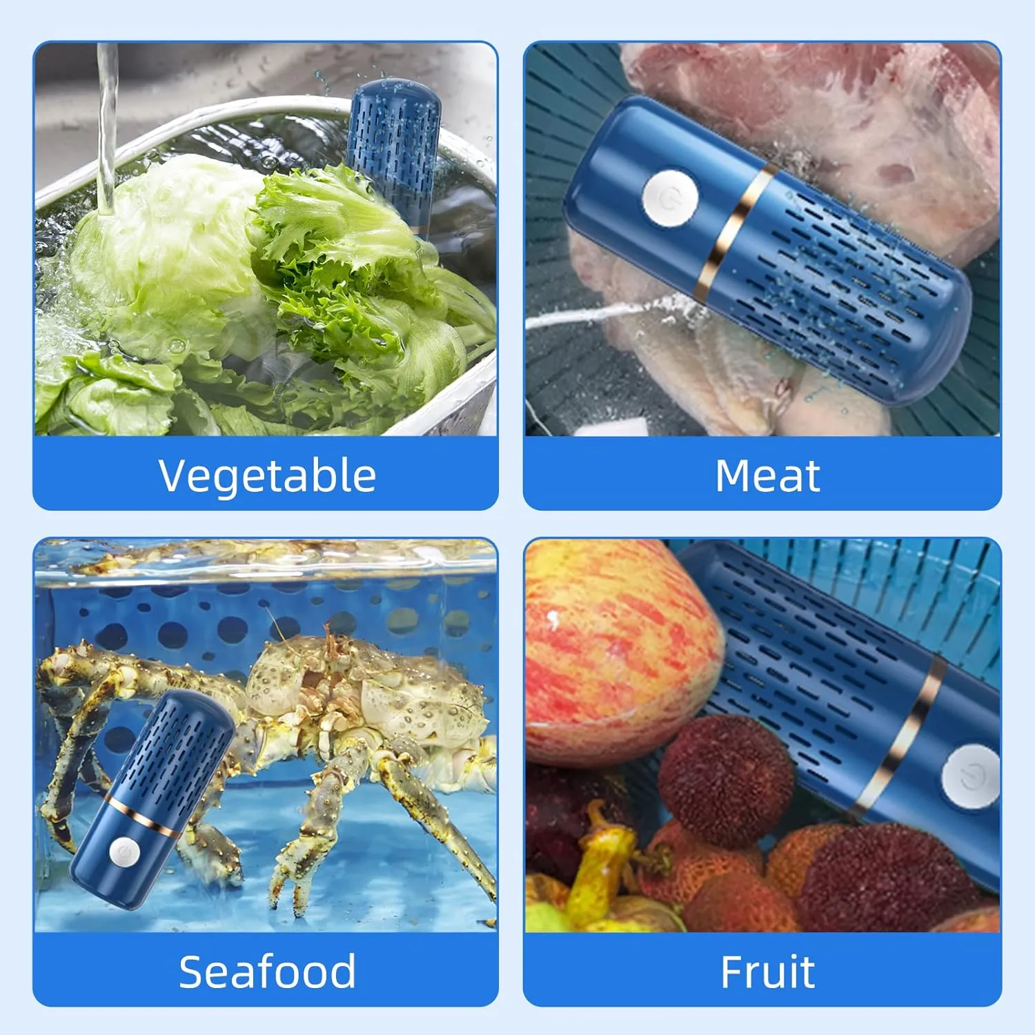 Fruit and Vegetable Cleaning Machine, Fruit and Vegetable Cleaner, USB Wireless Food Purifier, Cleaner Device for Washing Fruits, Vegetables, Rice, Meat and Tableware (Blue), Medium