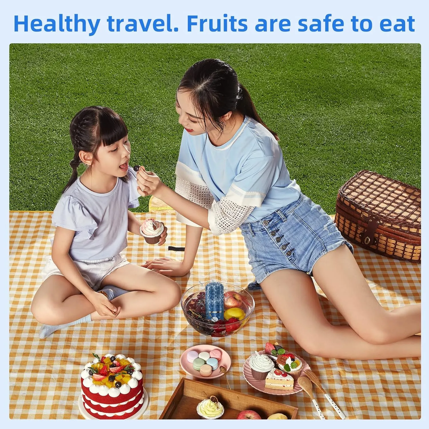 Fruit and Vegetable Cleaning Machine, Fruit and Vegetable Cleaner, USB Wireless Food Purifier, Cleaner Device for Washing Fruits, Vegetables, Rice, Meat and Tableware (Blue), Medium