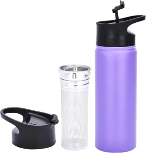 Fruit Infuser Water Bottle - 17oz - BPA-Free Double Walled Stainless Steel Tumbler - Leak-Proof Thermos with Top Loading Infuser and Flavored Water for Outdoor Activities - Purple