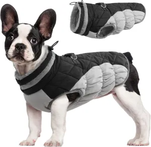 FUAMEY Warm Winter Dog Jacket with Built-in Harness, Waterproof Windproof Reflective Fleece Vest with Zipper for Medium Dogs - Black