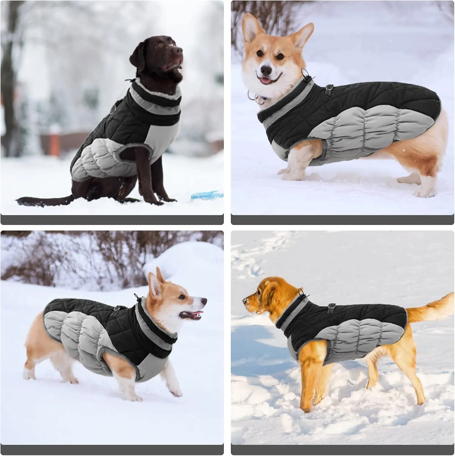 FUAMEY Warm Winter Dog Jacket with Built-in Harness, Waterproof Windproof Reflective Fleece Vest with Zipper for Medium Dogs - Black
