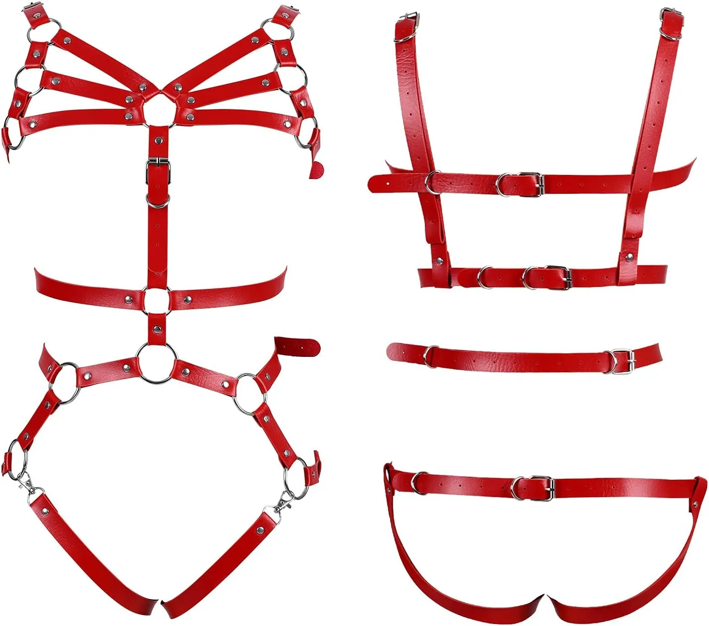 Full Cage Leather Body Harness Lingerie Punk Womens Hollow Out Harajuku Garter Belt Set Gothic Adjustable Size Halloween Rave