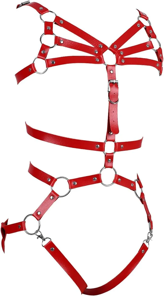 Full Cage Leather Body Harness Lingerie Punk Womens Hollow Out Harajuku Garter Belt Set Gothic Adjustable Size Halloween Rave