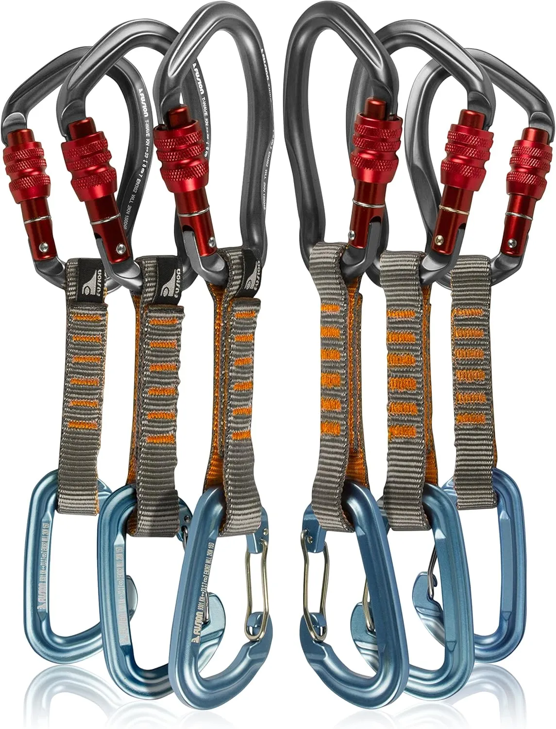 Fusion Climb 6-Pack 11cm Quickdraw Set with Techno Wave Screw Gate Carabineer, Burgundy/Blue