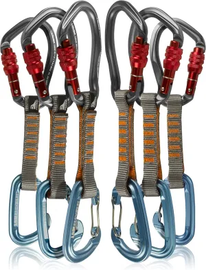 Fusion Climb 6-Pack 11cm Quickdraw Set with Techno Wave Screw Gate Carabineer, Burgundy/Blue