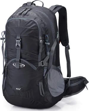 G4Free 45L Hiking Travel Backpack Waterproof with Rain Cover, Outdoor Camping Daypack for Men Women (Black)