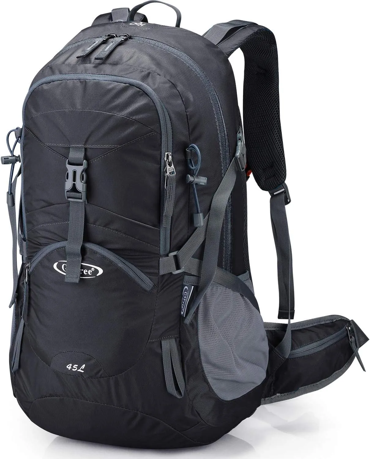 G4Free 45L Hiking Travel Backpack Waterproof with Rain Cover, Outdoor Camping Daypack for Men Women (Black)