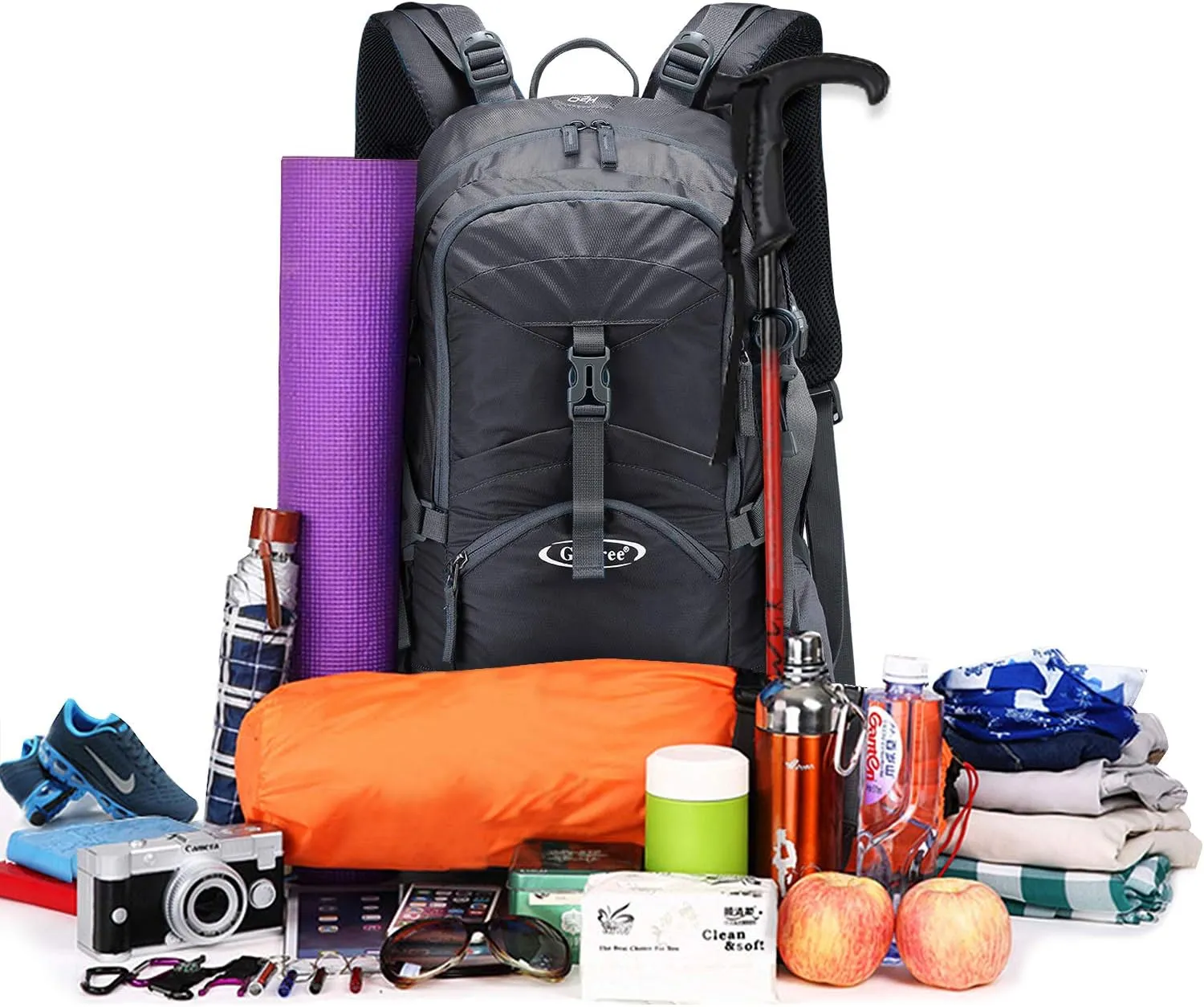 G4Free 45L Hiking Travel Backpack Waterproof with Rain Cover, Outdoor Camping Daypack for Men Women (Black)