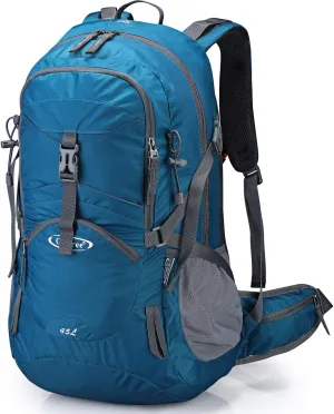 G4Free 45L Hiking Travel Backpack Waterproof with Rain Cover, Outdoor Camping Daypack for Men Women (Grey Blue)