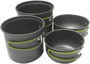 GANAZONO Camping Cookware Set 4-pc Aluminum Cooking Utensils Kit Collapsible Pot Portable Pan Set Heat Resistant Easy to Clean for Outdoor Adventures