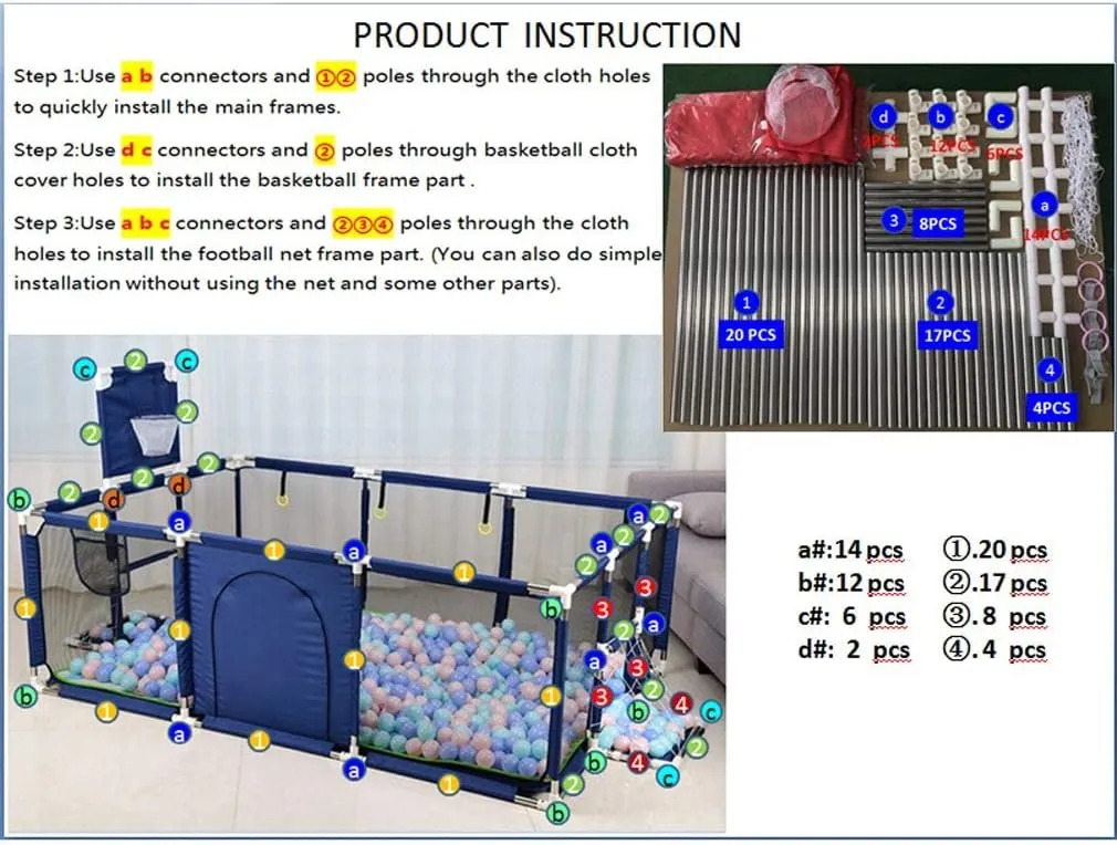 Gaorui Large Kids Baby Ball Pit - Portable Indoor Outdoor Baby Playpen Toddlers Children Safety Play Yard Fun Activities Popular Toys (Not Includes Balls) (Red)
