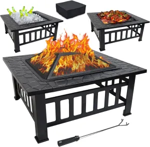 GasOne 32-inch Metal Fire Pit - Modern Outdoor Fireplace with Screen - Perfect for Camping, Heating, Bonfires & Picnics
