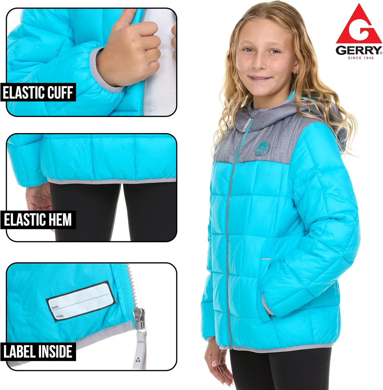 Gerry Packable Puffer Jackets for Girls and Boys, Hooded Girls and Boys Winter Coat