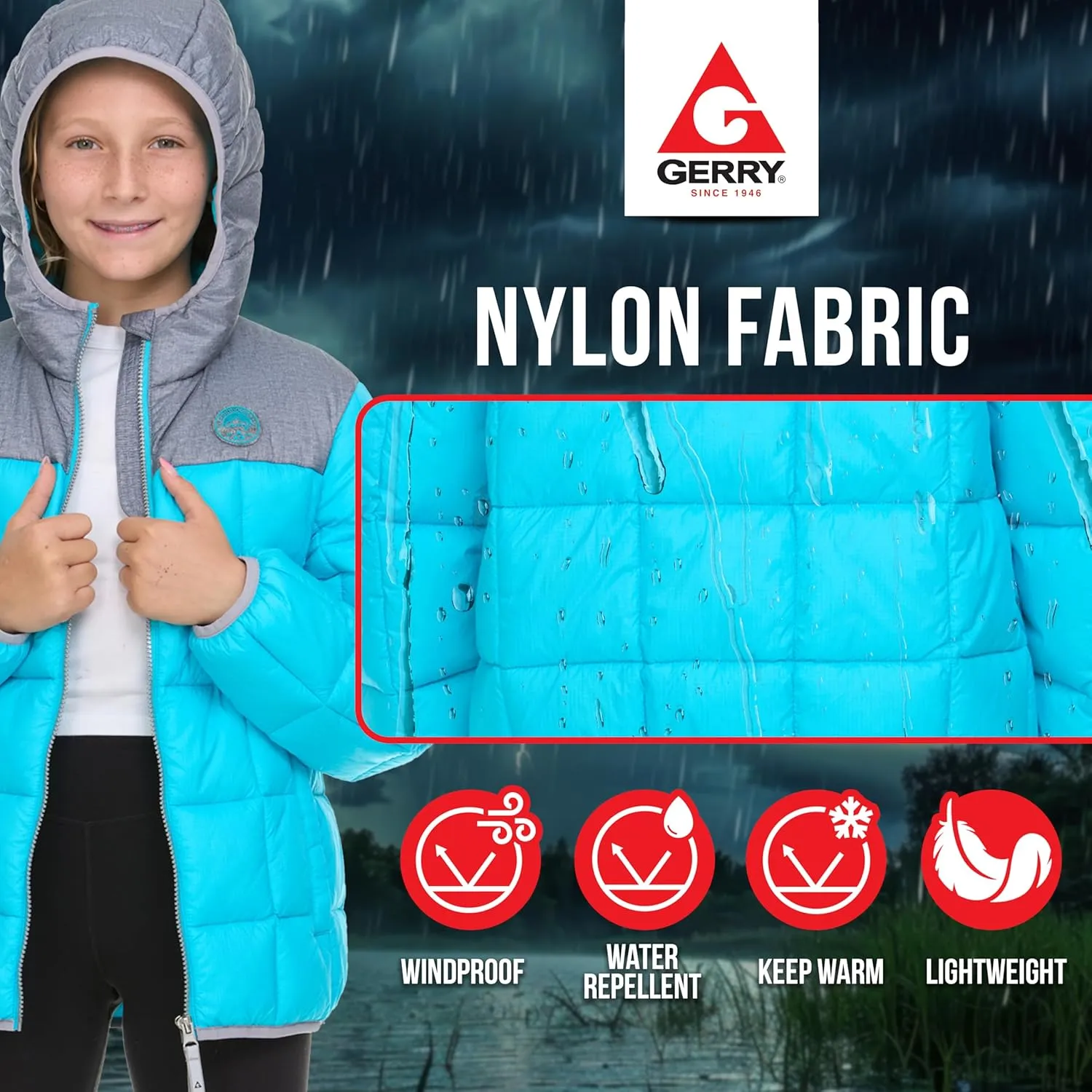 Gerry Packable Puffer Jackets for Girls and Boys, Hooded Girls and Boys Winter Coat
