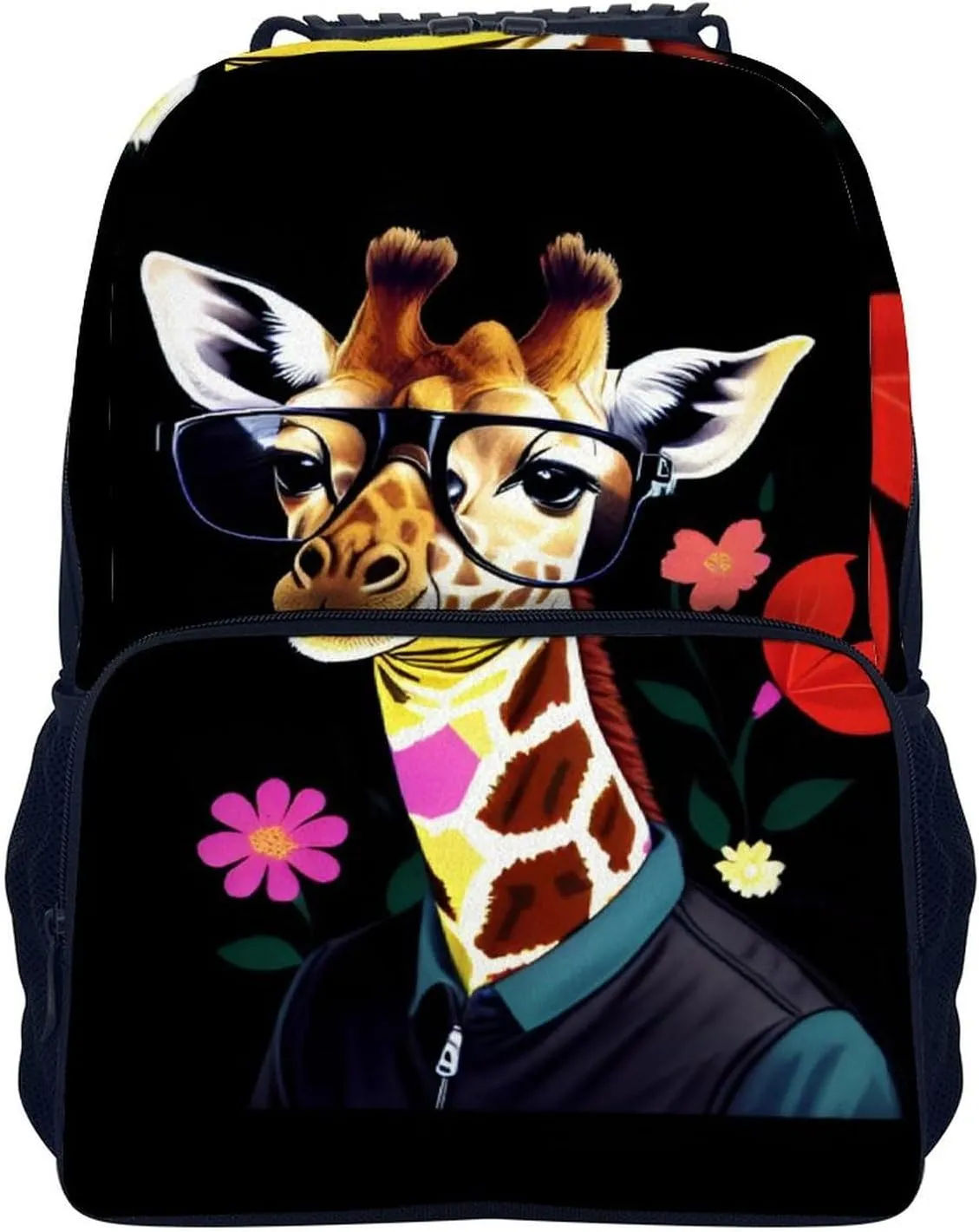 Giraffe Wear Glasses Art Backpack Polyester Anti-Theft Multipurpose Bookbag Large Capacity Laptop Book Bag Rucksack With Side Pockets