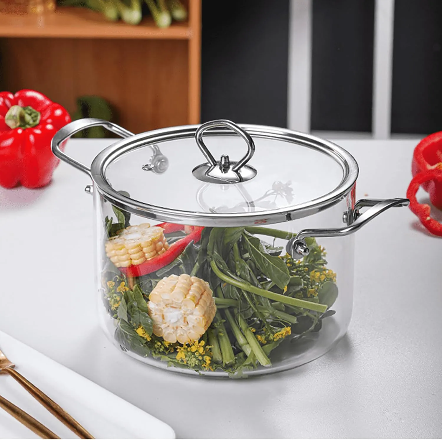 Glass Clear Saucepan with Lid,Glass pot Glass Cookware Set Saucepan with Lid, Glass Pot Stovetop Heat Resistant Stainless Steel Double Handles Clear Glassware for Cooking Milk, Pasta & Baby F