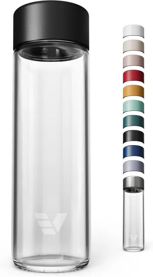 Glass Water Bottle 20oz - Non-insulated | Borosilicate Glass | Dishwasher Safe | No Plastic Touches Contents | A pure drinking experience - Black