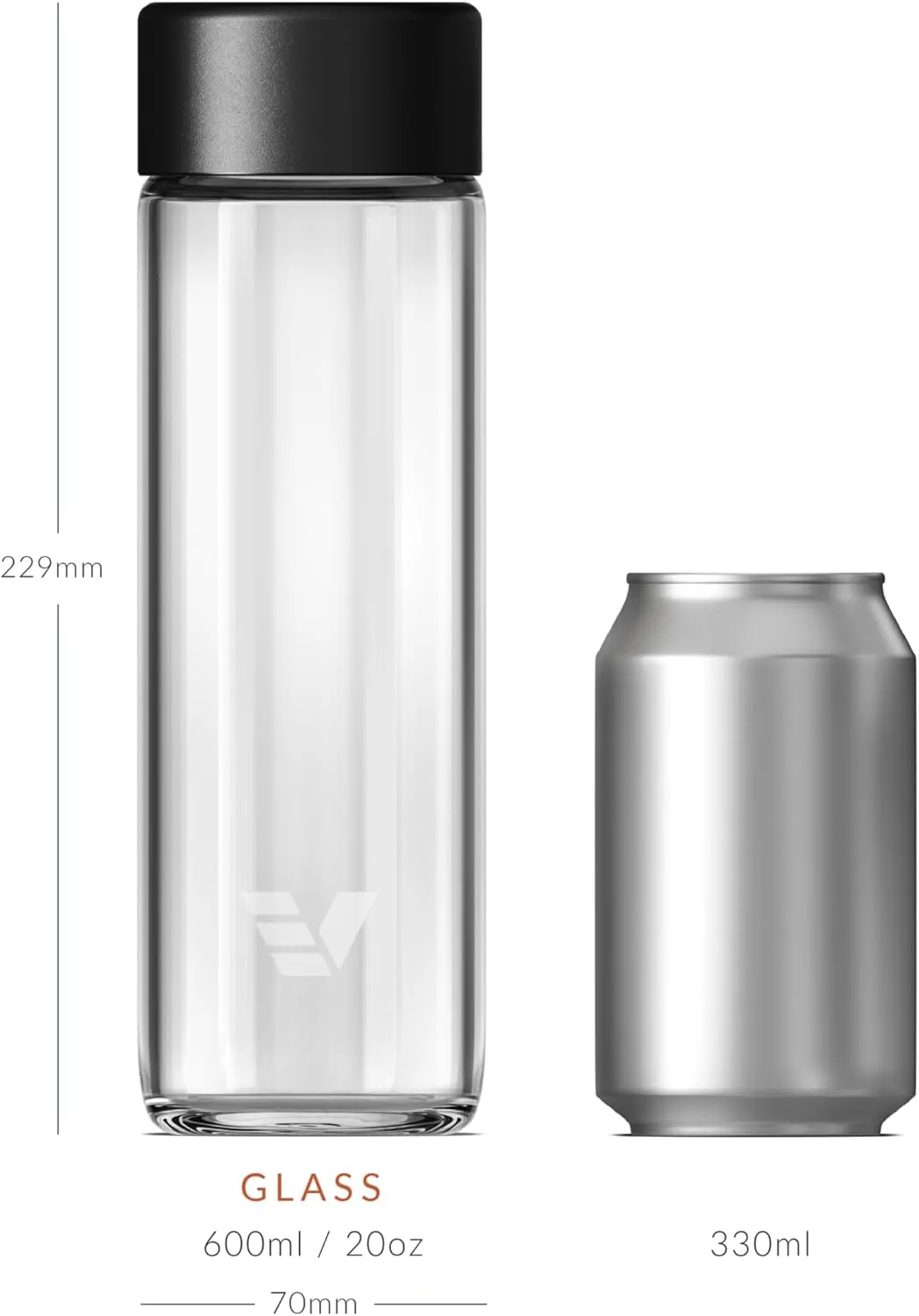Glass Water Bottle 20oz - Non-insulated | Borosilicate Glass | Dishwasher Safe | No Plastic Touches Contents | A pure drinking experience - Black