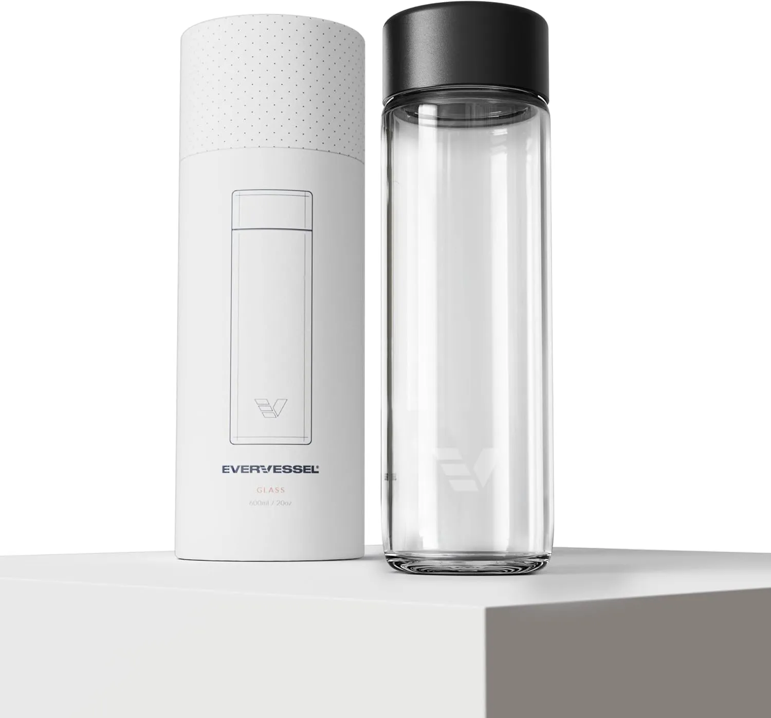 Glass Water Bottle 20oz - Non-insulated | Borosilicate Glass | Dishwasher Safe | No Plastic Touches Contents | A pure drinking experience - Black