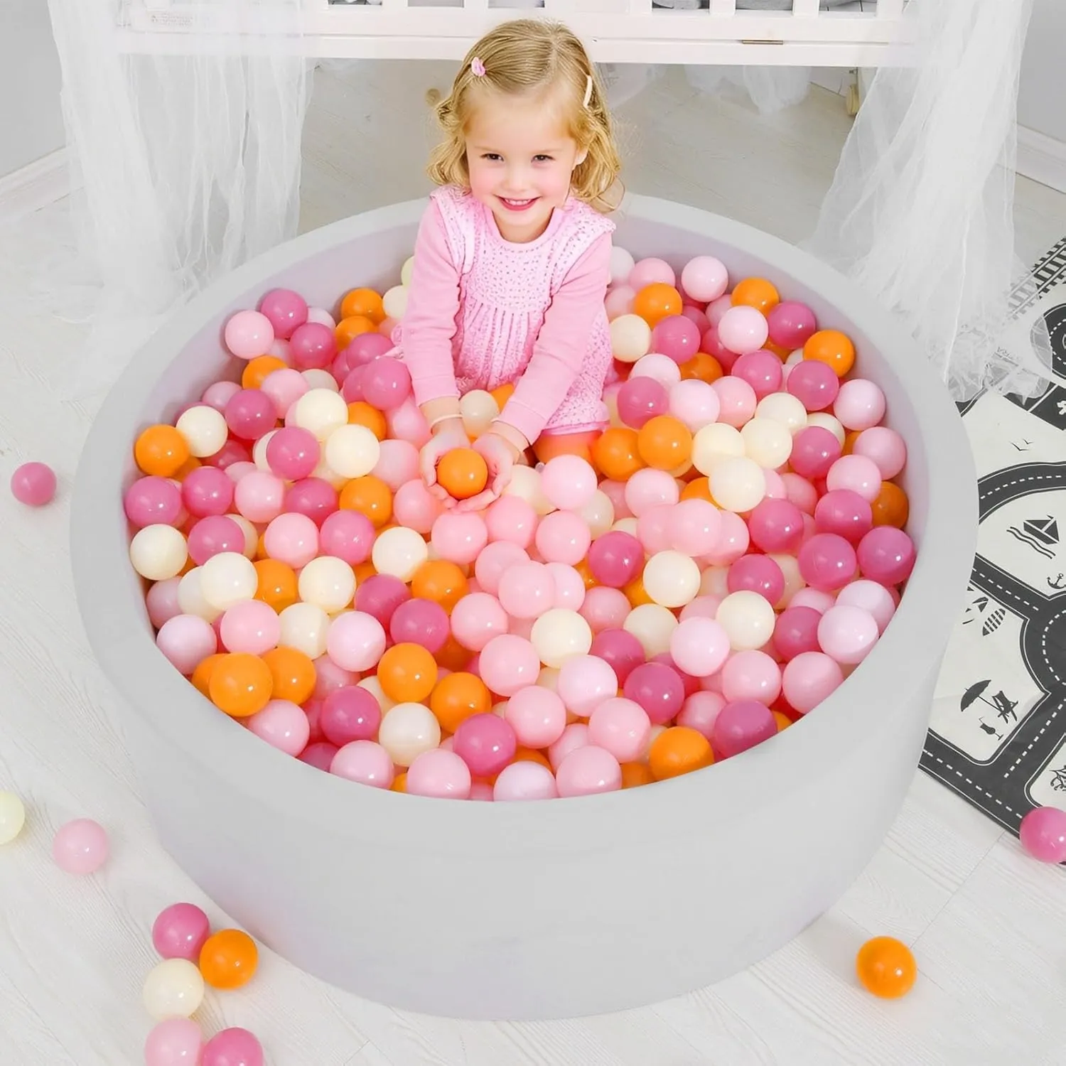 GOGOSO Ball Pit Balls for Toddler, Baby Plastic Playballs Kids Soft Pastel Pelotas Non-Toxic BPA-Free 3pink Orange Yellow, 500 Balls