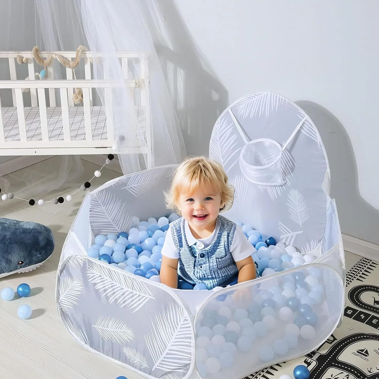 GOGOSO Ball Pit Balls for Toddler, Baby Plastic Playballs Kids Soft Pastel Pelotas Non-Toxic BPA-Free Pearl Blue Light Blue White 100 Balls