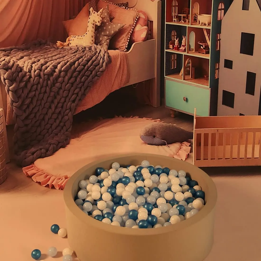 GOGOSO Ball Pit Balls for Toddler, Baby Plastic Playballs Kids Soft Pastel Pelotas Non-Toxic BPA-Free Pearl Blue Light Blue White 100 Balls